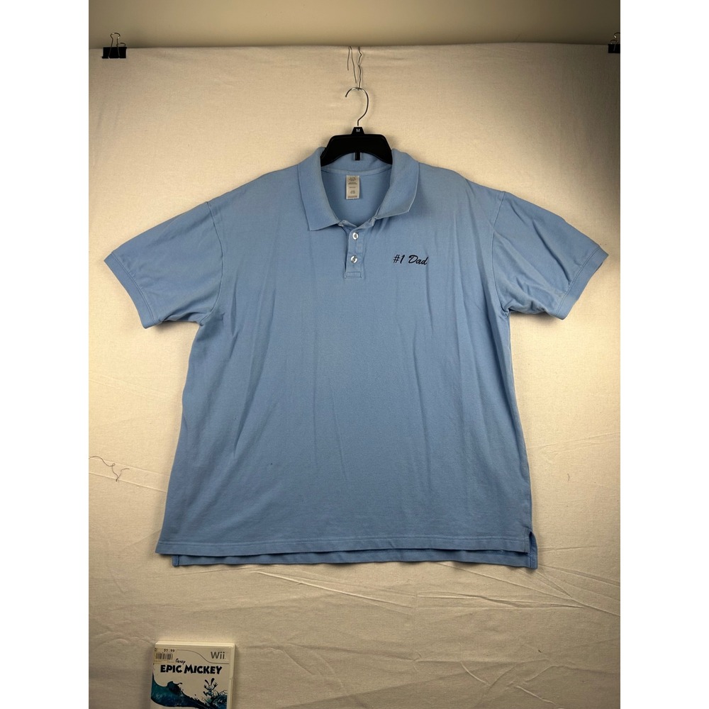 Mens Light Blue #1 Dad Embroidered Cotton Polo Shirt XL Short Sleeve 1053